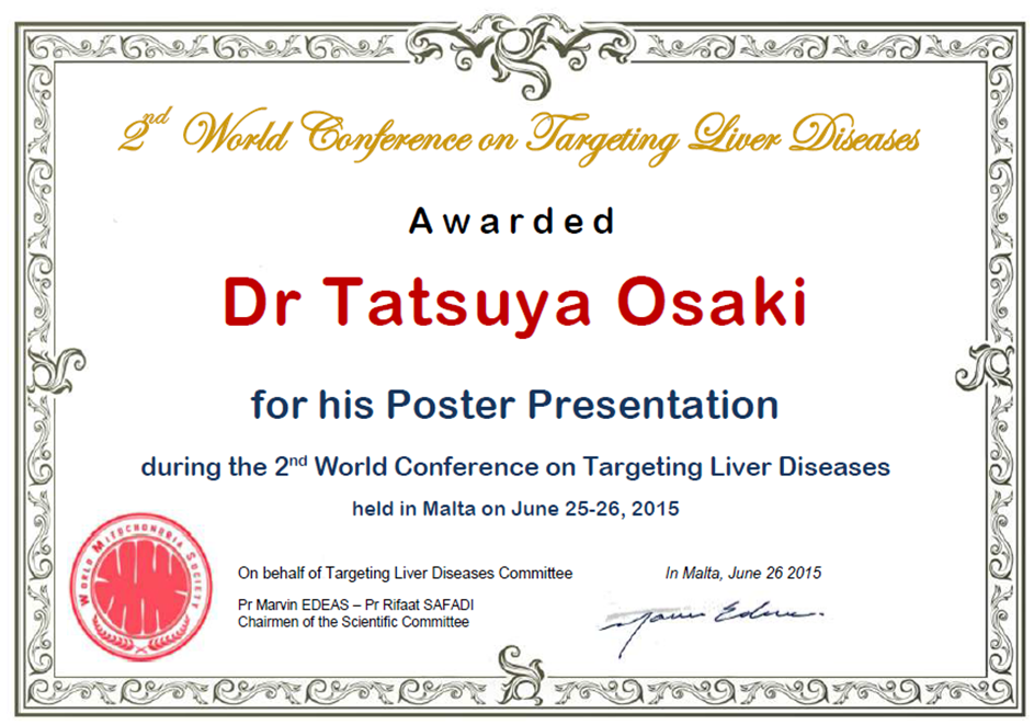 Targeting Liver Diseases Award Dr Osaki