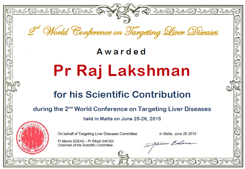Targeting Liver Diseases Award Pr Lakshman